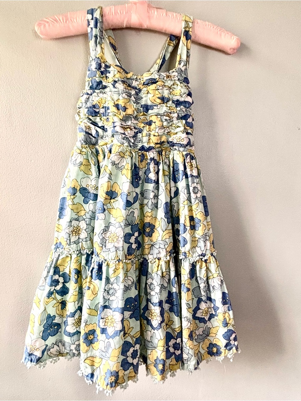Haute Hippie Blue and Yellow Floral Tiered Sundress SZ 8